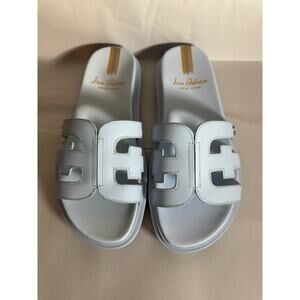 Sam Edelman Valeri Slide Sandal Baby Blue Leaf Leather Size 6M Classy Casual